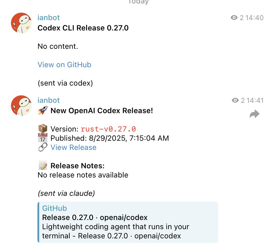 claude created a much more interesting telegram message by default